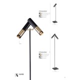 AMPLEX 8378 | Kavos Amplex podna svjetiljka 178cm s prekidačem elementi koji se mogu okretati 2x GU10 crno, sjajni zlatni bakar