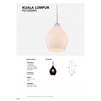COSMOLIGHT P01557BK | Kuala-Lumpur Cosmolight visilice svjetiljka 1x E14 crno