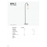 COSMOLIGHT F01145BK | Bow-COS Cosmolight podna svjetiljka 150cm sa nožnim prekidačem 1x E27 crno, bijeli mramor, opal