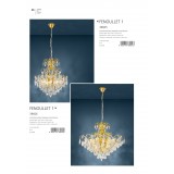 EGLO 39606 | Fenoullet Eglo luster svjetiljka 9x E14 mesing, kristal, prozirno