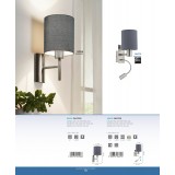 EGLO 96479 | Eglo-Pasteri-G Eglo zidna svjetiljka s prekidačem fleksibilna 1x E27 + 1x LED 380lm mat sivo, bijelo, poniklano mat