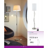 EGLO 95686 | Conesa Eglo podna svjetiljka 170cm sa prekidačem na kablu 1x E27 + 1x E14 poniklano mat, bijelo