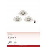 EGLO 32896 | Sartiano Eglo ugradbena svjetiljka okrugli trodijelni set, pomjerljivo Ø90mm 3x LED 1410lm 3000K bijelo