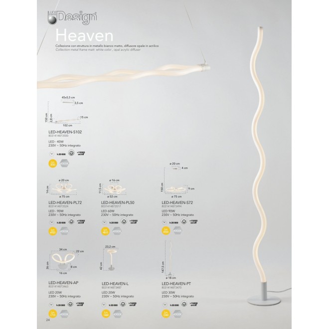 FANEUROPE LED-HEAVEN-PT | Heaven-FE Faneurope podna svjetiljka Luce Ambiente Design 147,5cm s prekidačem 1x LED 2360lm 4000K bijelo, opal
