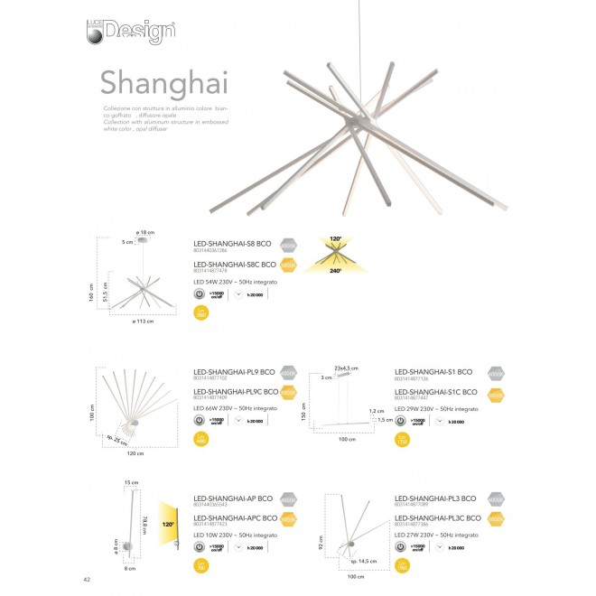FANEUROPE LED-SHANGHAI-PL9 BCO | Shanghai-FE Faneurope zidna, stropne svjetiljke svjetiljka Luce Ambiente Design 1x LED 4480lm 4000K bijelo, opal