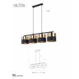 TK LIGHTING 4342 | Hilton-TK Tk Lighting visilice svjetiljka s mogućnošću skraćivanja kabla 4x E27 crno, zlatno