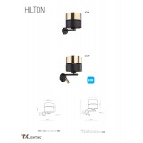 TK LIGHTING 4344 | Hilton-TK Tk Lighting zidna svjetiljka s prekidačem 1x E27 crno, zlatno