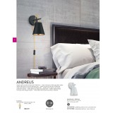 TRIO 207500179 | Andreus Trio zidna svjetiljka sa prekidačem na kablu 1x E14 crno mat, zlatno
